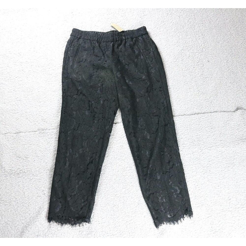 New J.Crew Pants Womens 4 Peyton High Rise Black Lace Crop Elastic Waist Lined